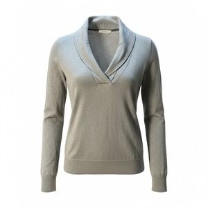 Esprit Women's V-Neck Pullover Sweater Gray Large Preppy Lightweight Long Sleeve